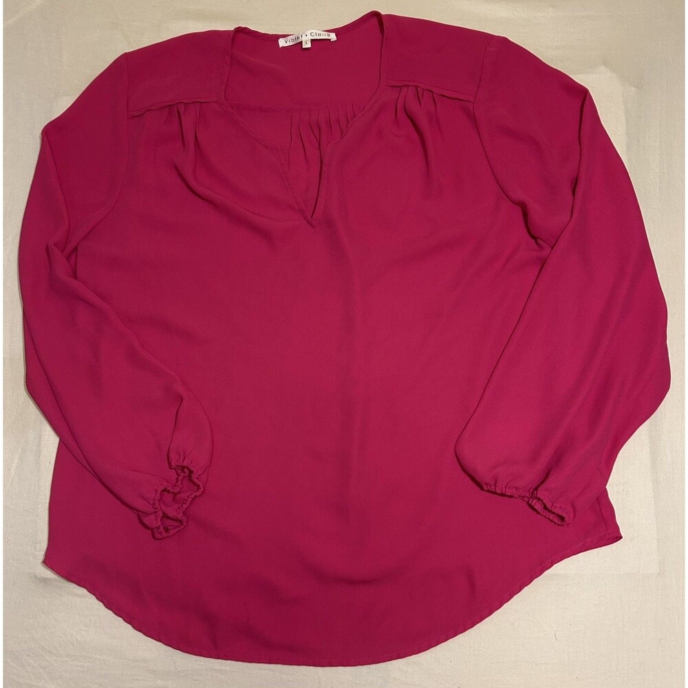 Violet + Claire Women Split Neck 3/4 Sleeve Blouse Top Size L